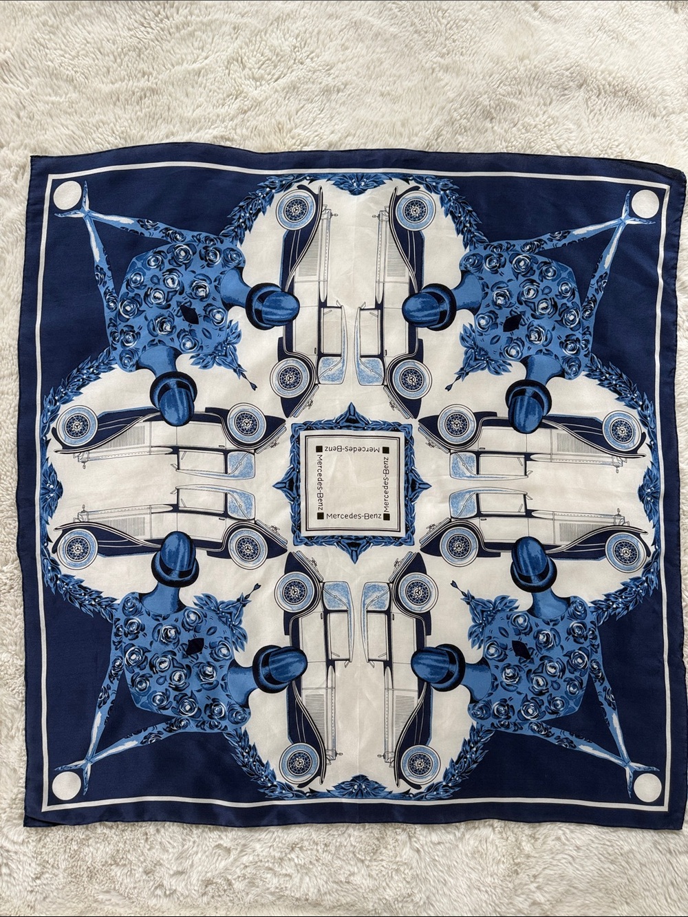 Mercedes Benz Silk Scarf 31" X 31" Ladies & Cars Art Nouveau Style